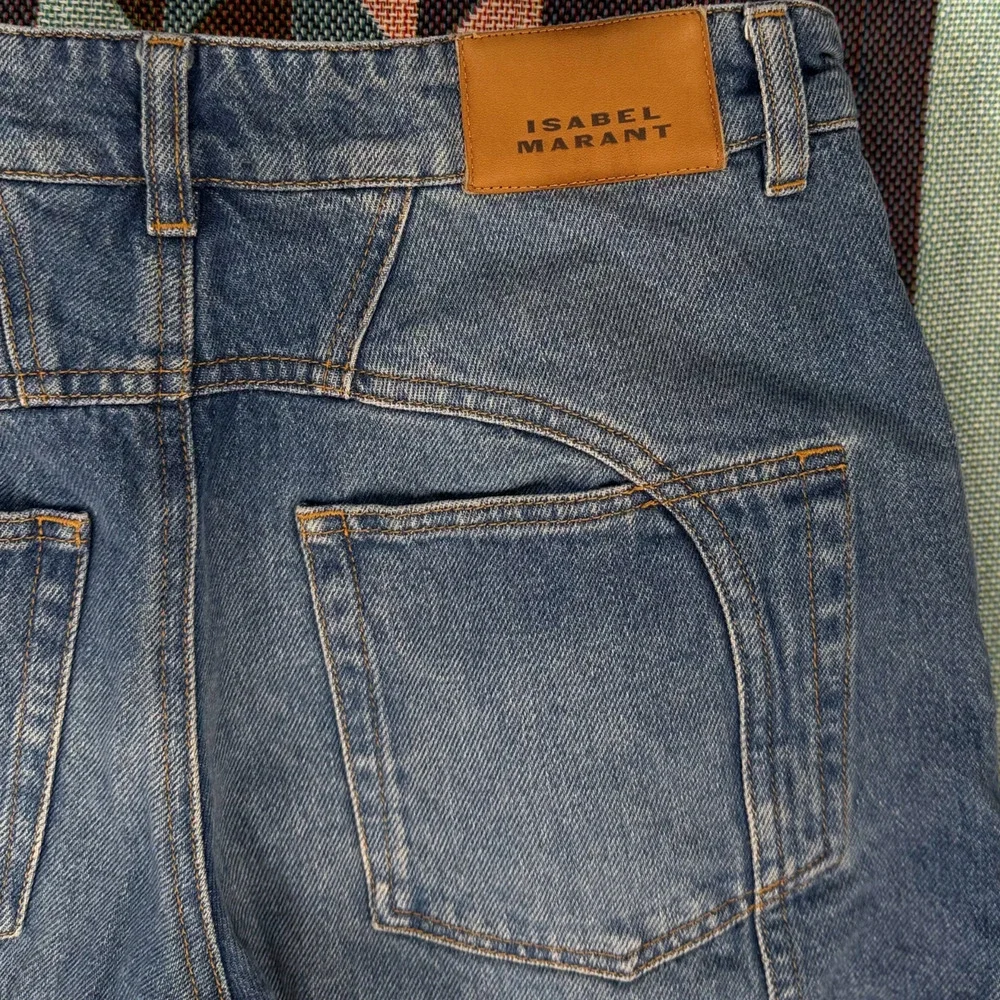 $695 ISABEL MARANT BETIANE JEANS size 40 Wide Leg Zip Fly Unique Stitching Logo - Picture 10 of 11